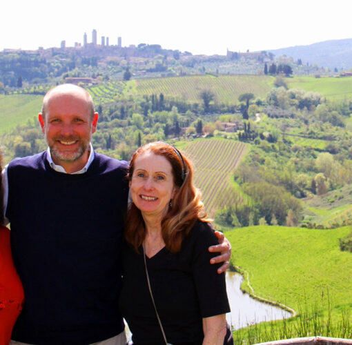 driver with two guests and san gimignano