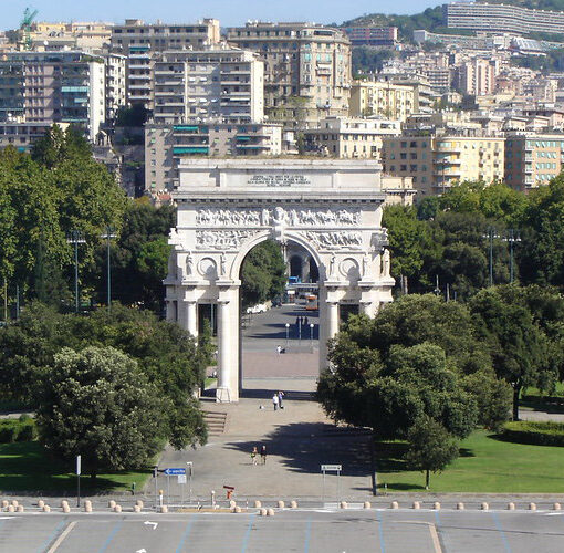 genoa, trimphal arch in victory square