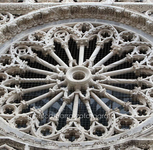 marble rose window of the duomo in carrara