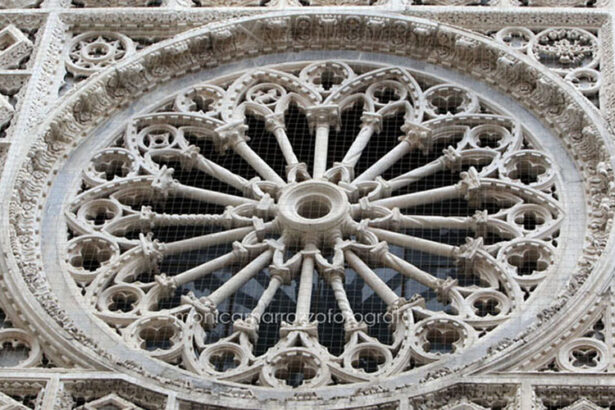 marble rose window of the duomo in carrara