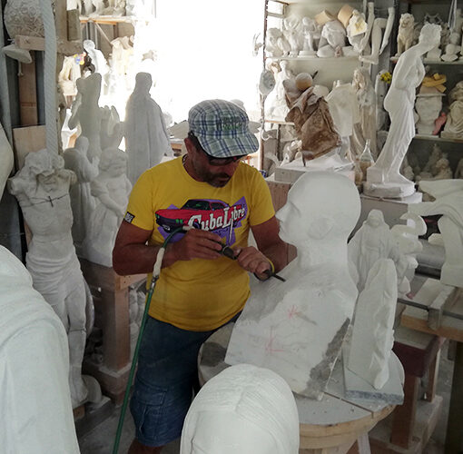 carrara marble workshop, art and culture. sculpture at work