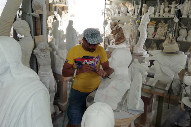 carrara marble workshop, art and culture. sculpture at work