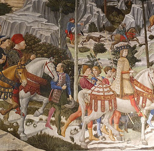 firenze, affresco della cavalcata dei magi palazzo medici