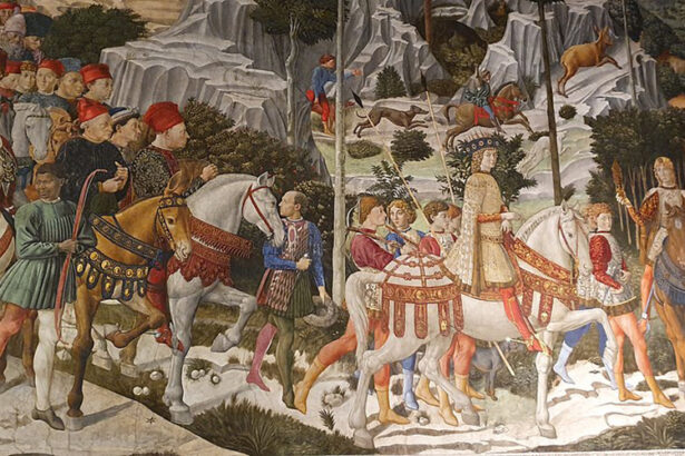 firenze, affresco della cavalcata dei magi palazzo medici