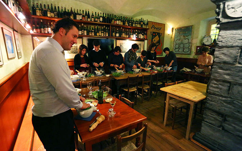 pesto experience all together in traditional osteria near portofino