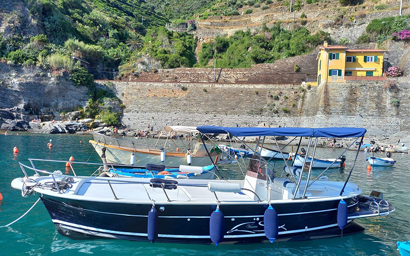 cinque terre boat for sailing along the coast, licensed by the park